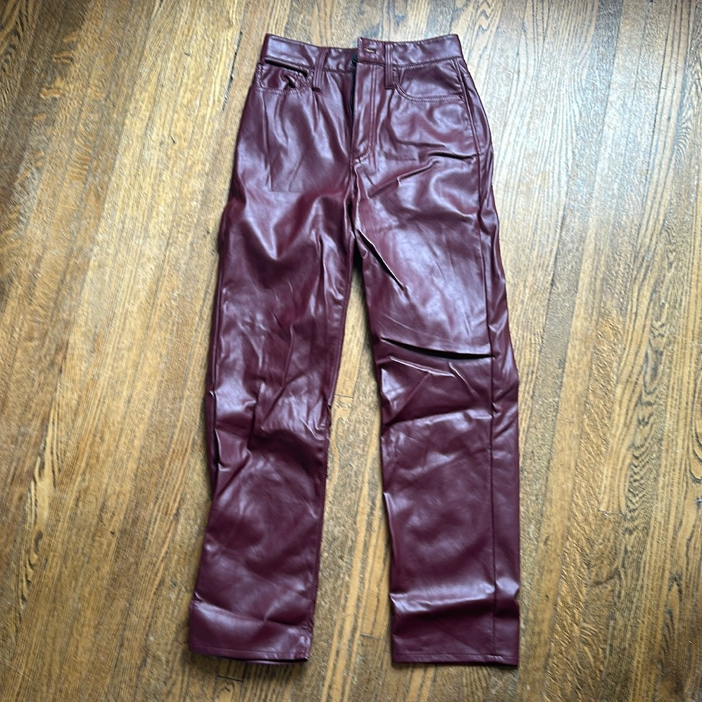 Madewell Maroon Pleather Straight Leg Pants